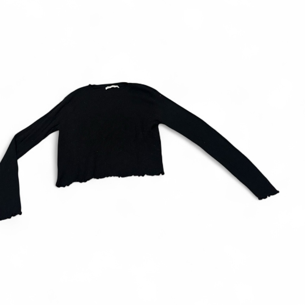 Pull & Bear Black Basic Ribbed Lettuce Hem Long S… - image 3